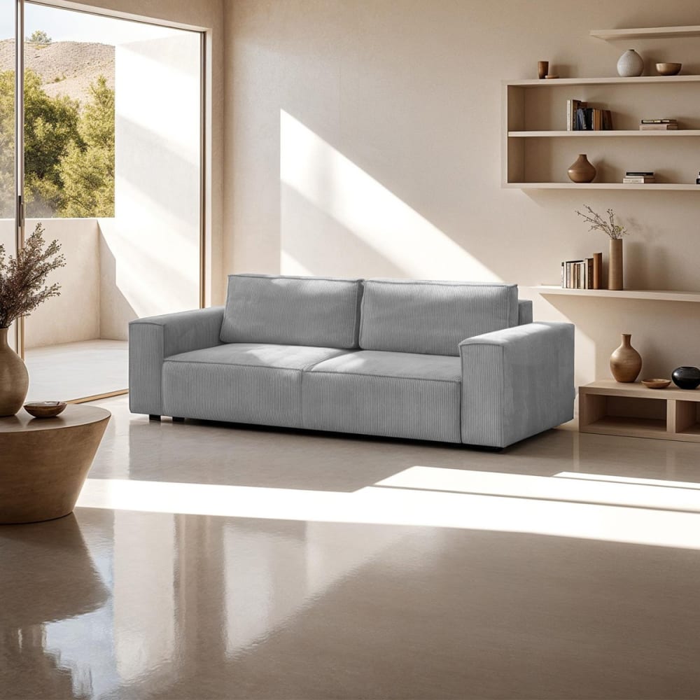 Canapé modulable 3 places en velours côtelé gris clair - Maisons du Monde
