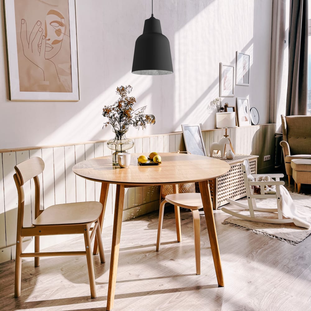 Suspension en métal noir et feuille d'argent interne E27