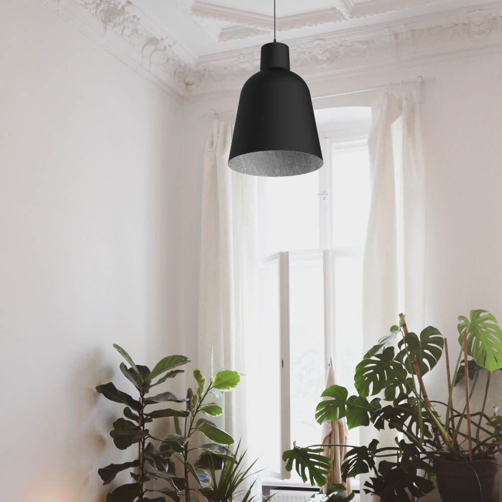 Suspension en métal noir et feuille d'argent E27