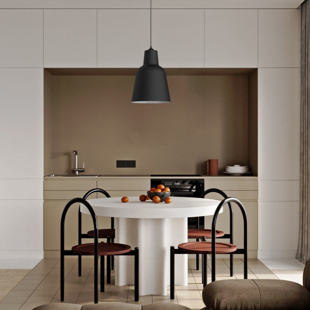 Suspension en métal noir et feuille d'argent interne E27