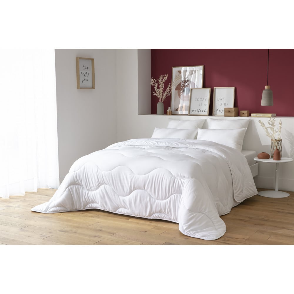 Couette chaude 220 x 240 cm polyester microfibre blanc 400g/m²