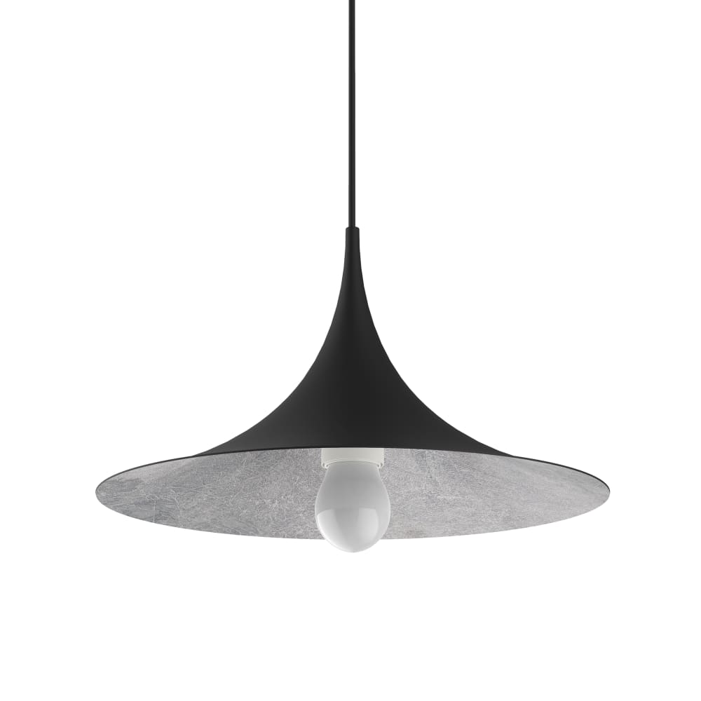 Suspension en métal noir et feuille d'argent interne E27