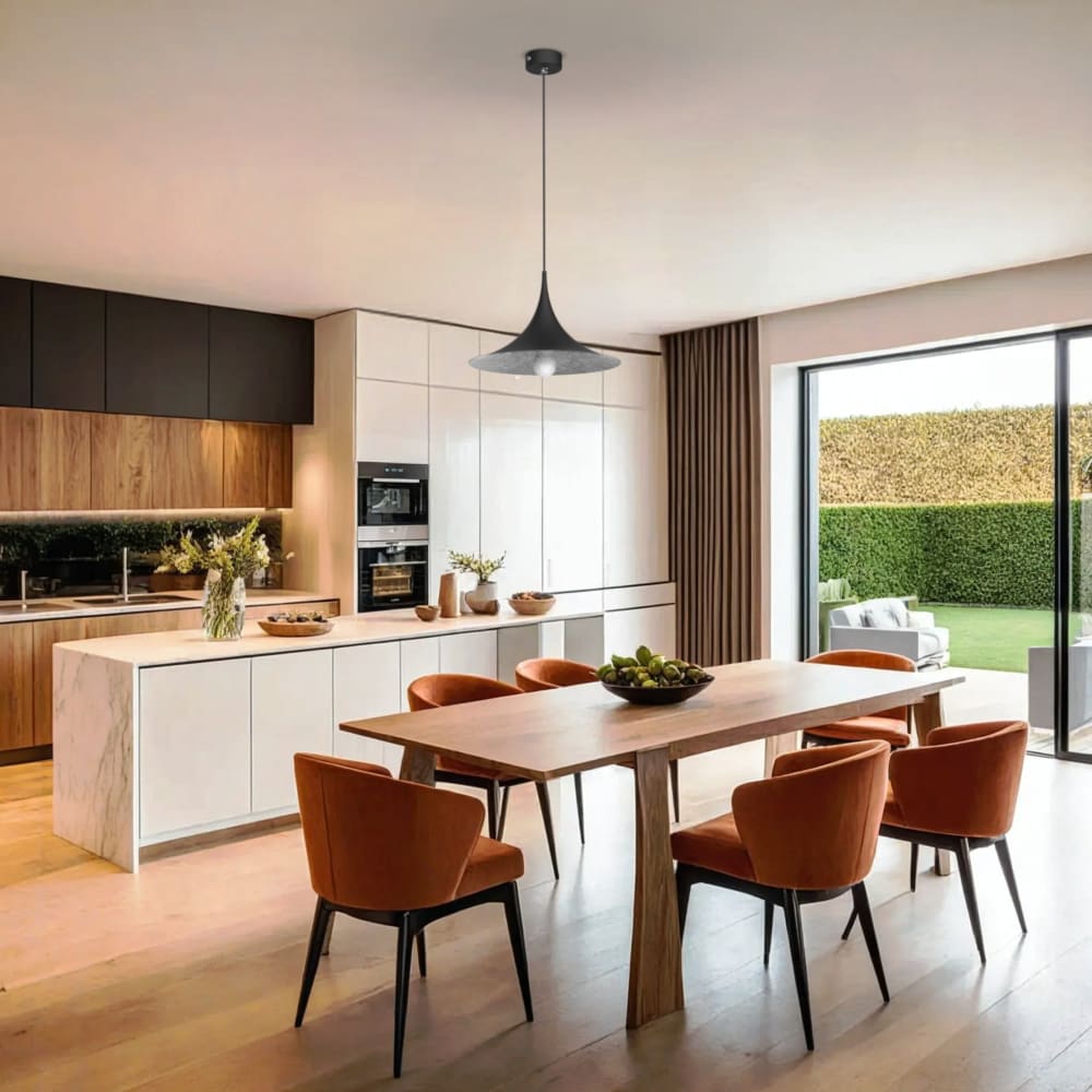 Suspension en métal noir et feuille d'argent interne E27