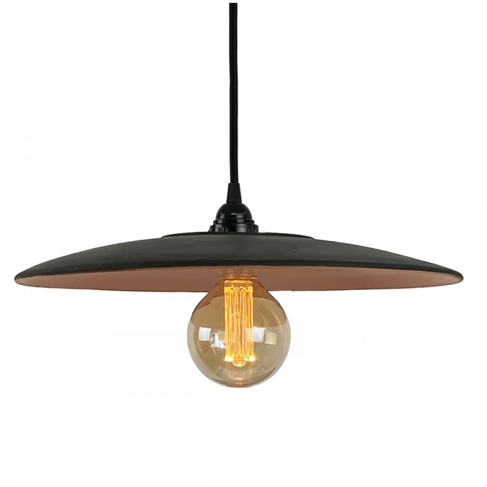 Suspension en terre cuite charbon avec câble textile noir D.40cm