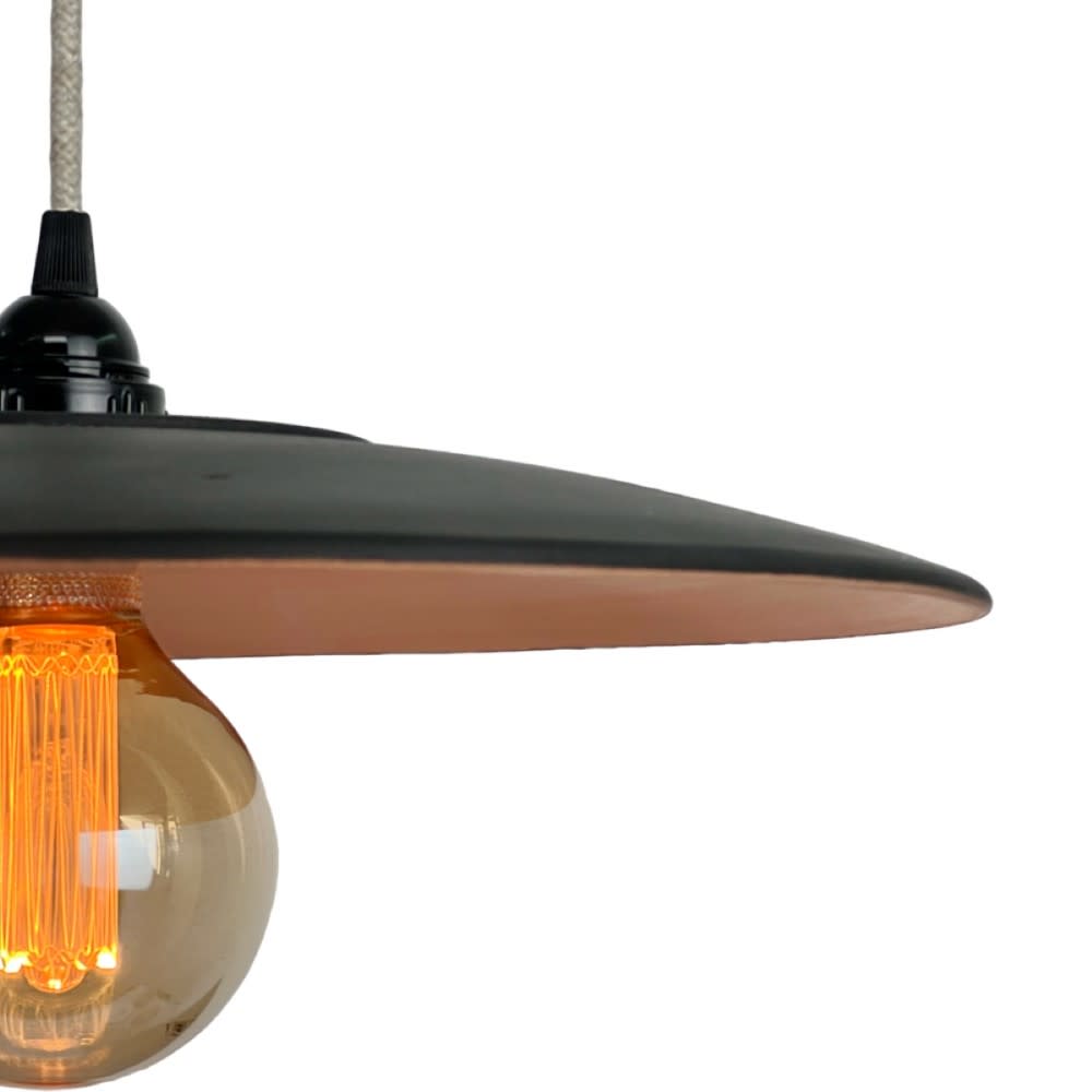Suspension en terre cuite charbon avec câble textile lin d.40cm — vue 4