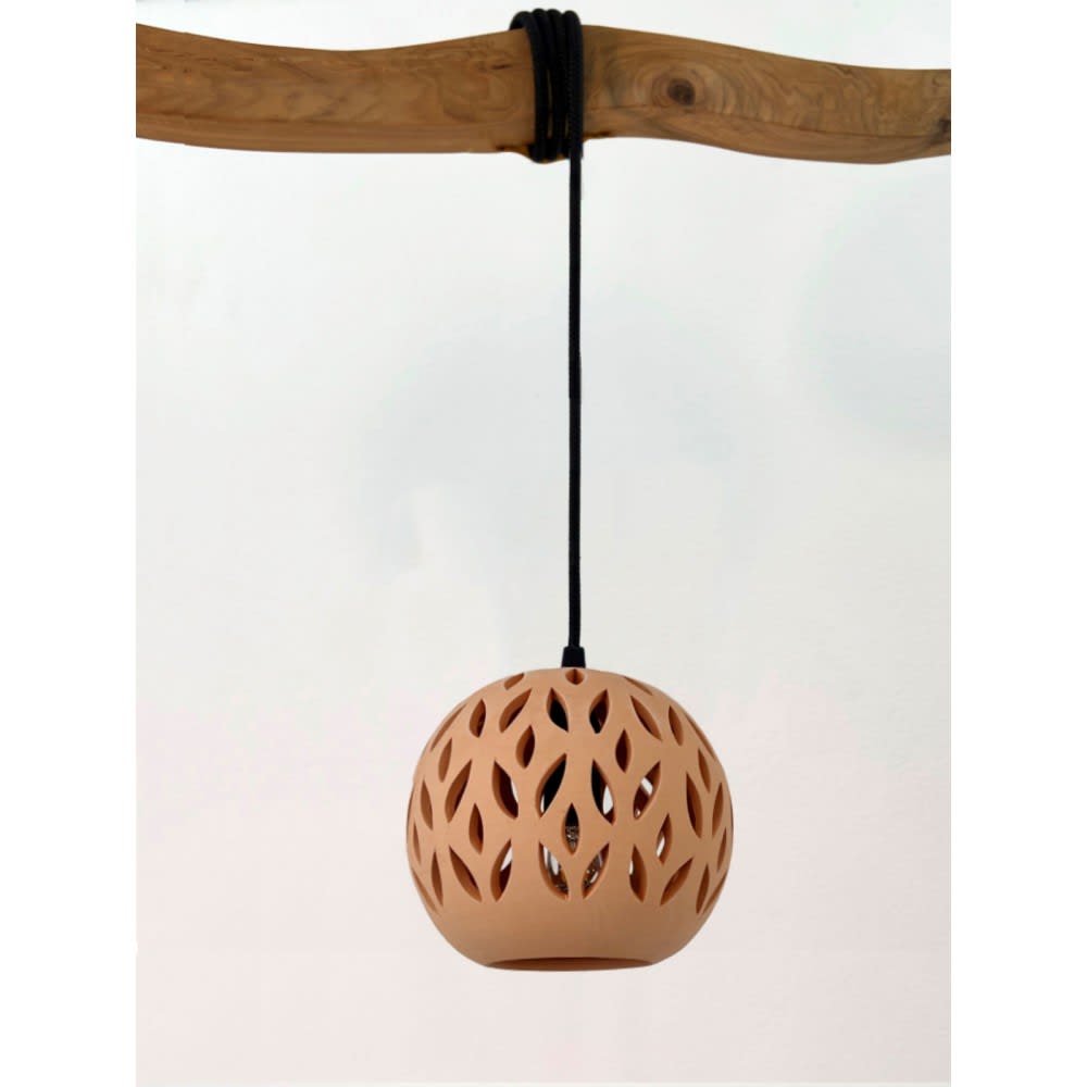 Suspension en terre cuite naturelle avec câble textile noir d.15cm — vue 3