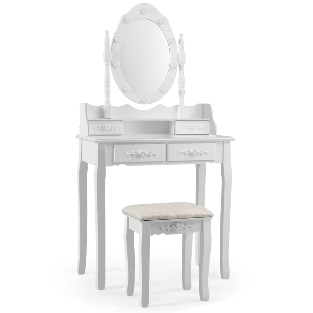 Coiffeuse avec tabouret et miroir rotatif amovible blanc 75x40x146cm