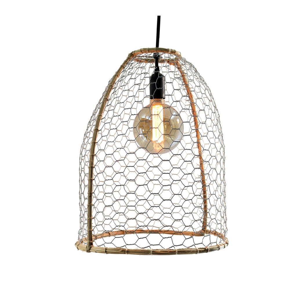 Gérard Lamy Suspension extérieur grillage et tresse de palmier d.42cm Argenté Métal