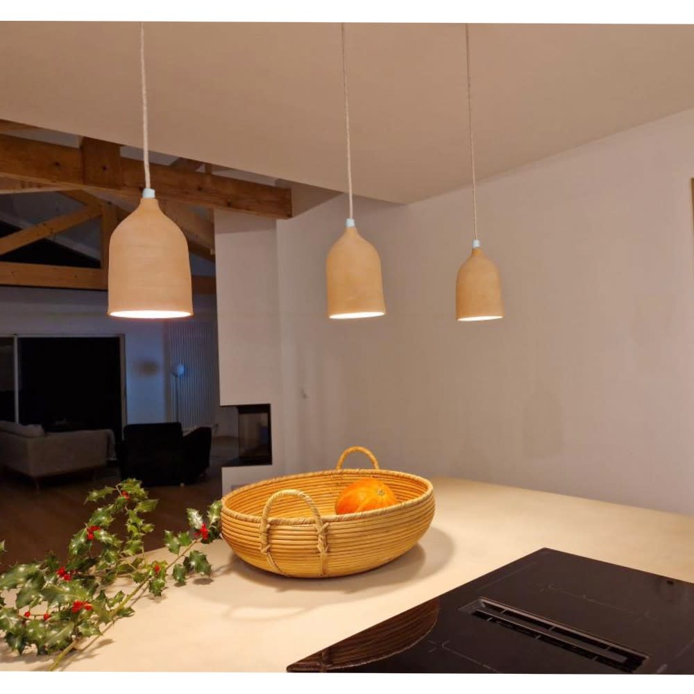 Suspension terre cuite avec câble lin d.14cm — vue 3