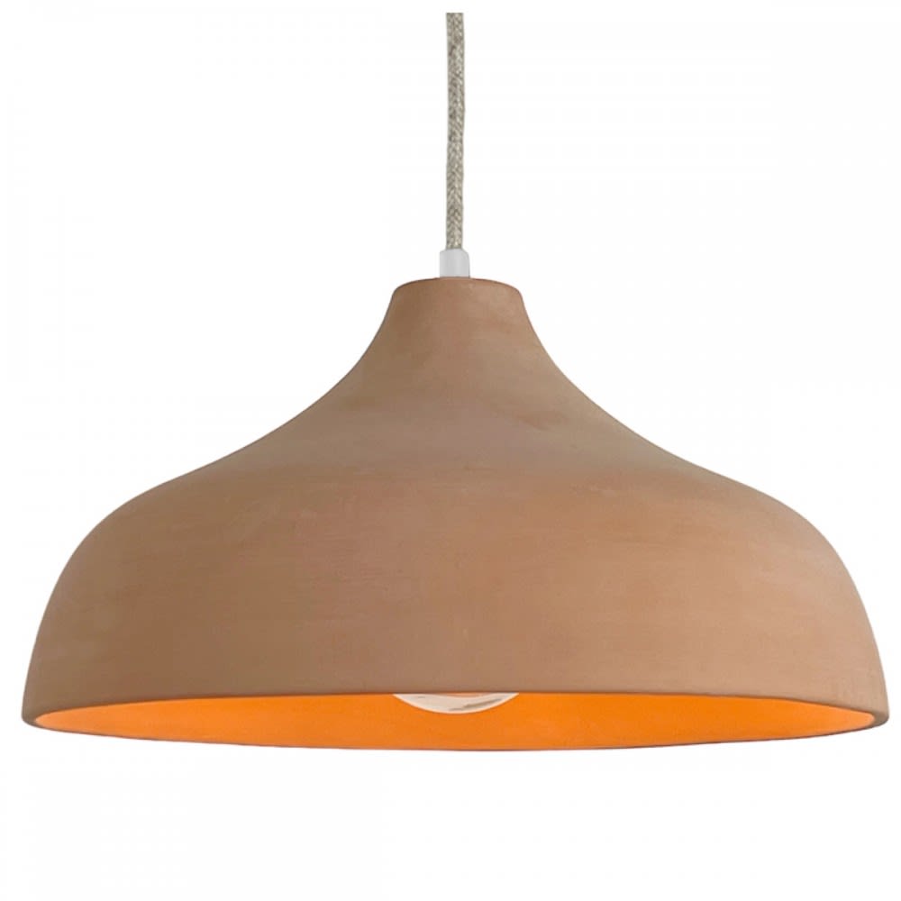 Suspension en terre cuite naturelle avec câble textile lin D.35cm
