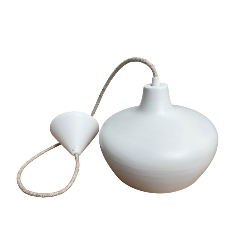 Suspension en terre cuite blanche câble textile lin d.21cm — vue 4