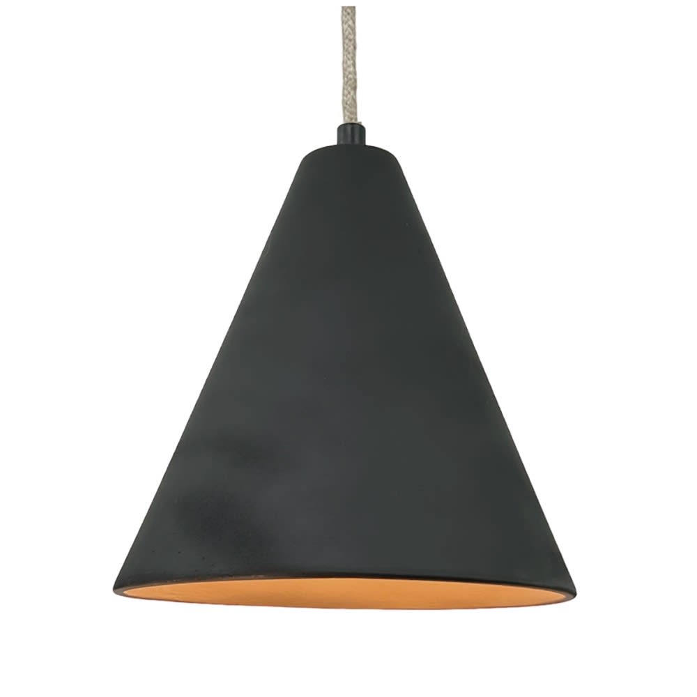 Suspension en terre cuite charbon avec câble textile lin D.21cm