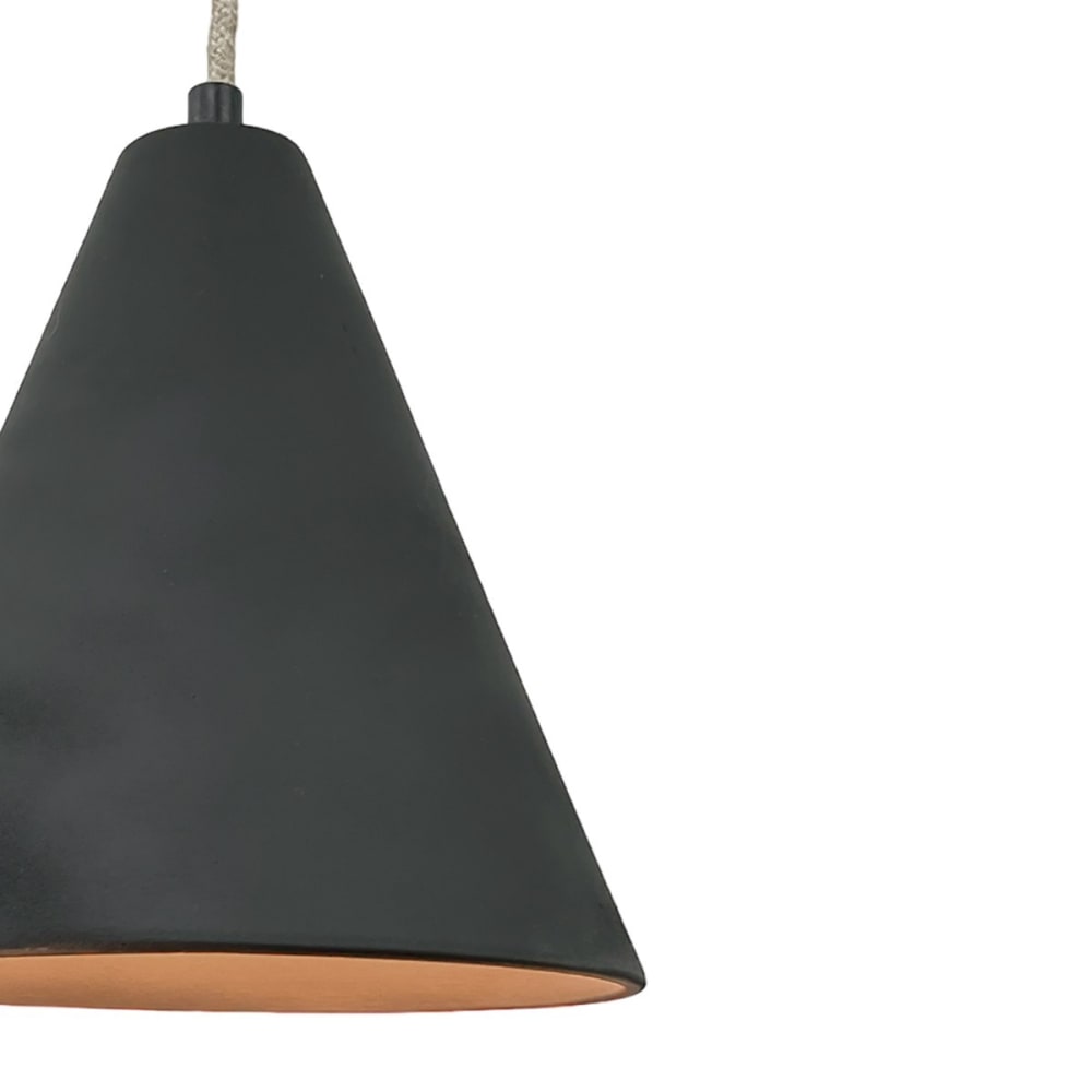 Suspension en terre cuite charbon avec câble textile lin d.21cm — vue 4