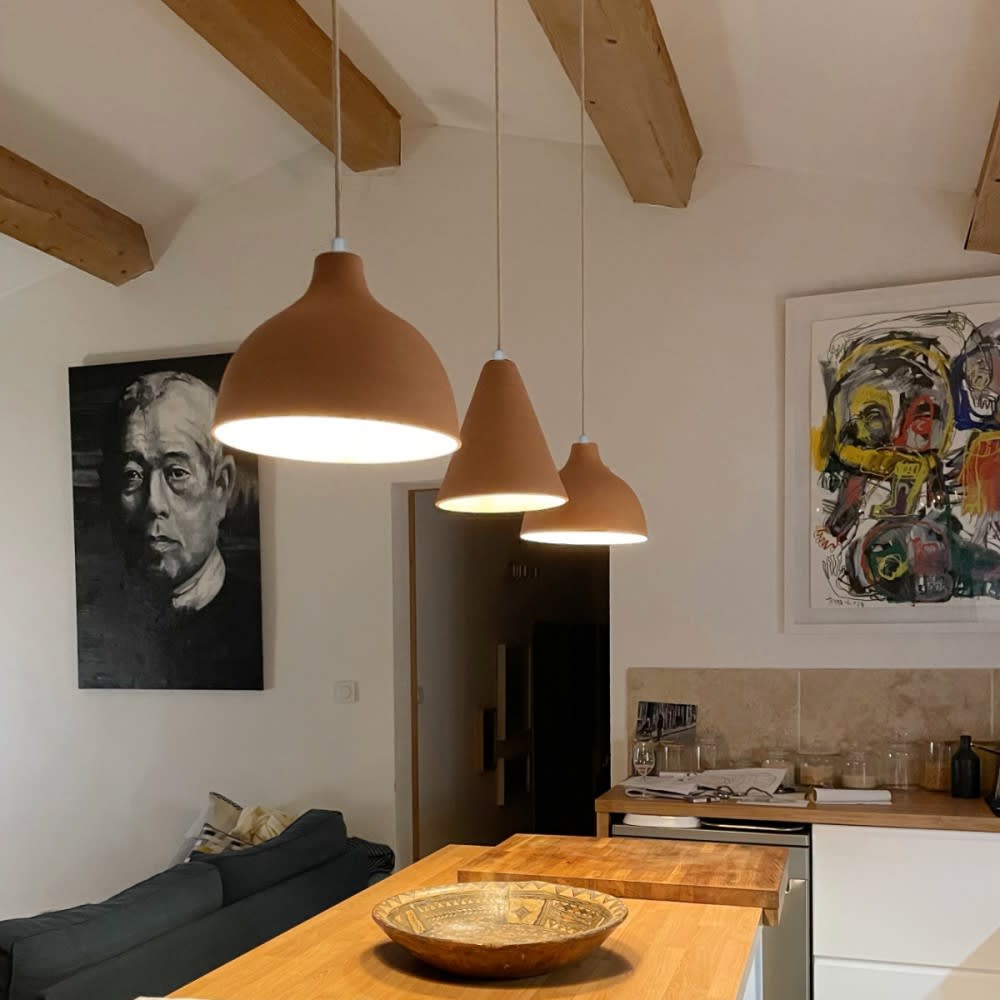 Suspension en terre cuite avec câble lin d.21cm — vue 3
