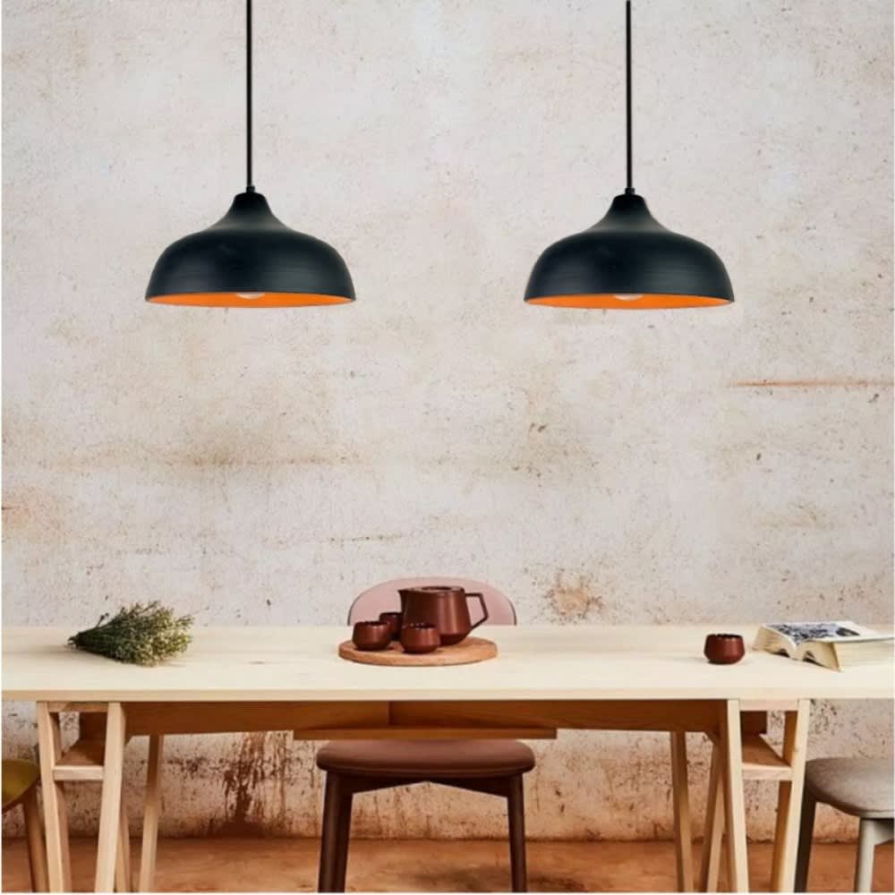 Suspension en terre cuite charbon avec câble textile noir D.35cm - Maisons du Monde