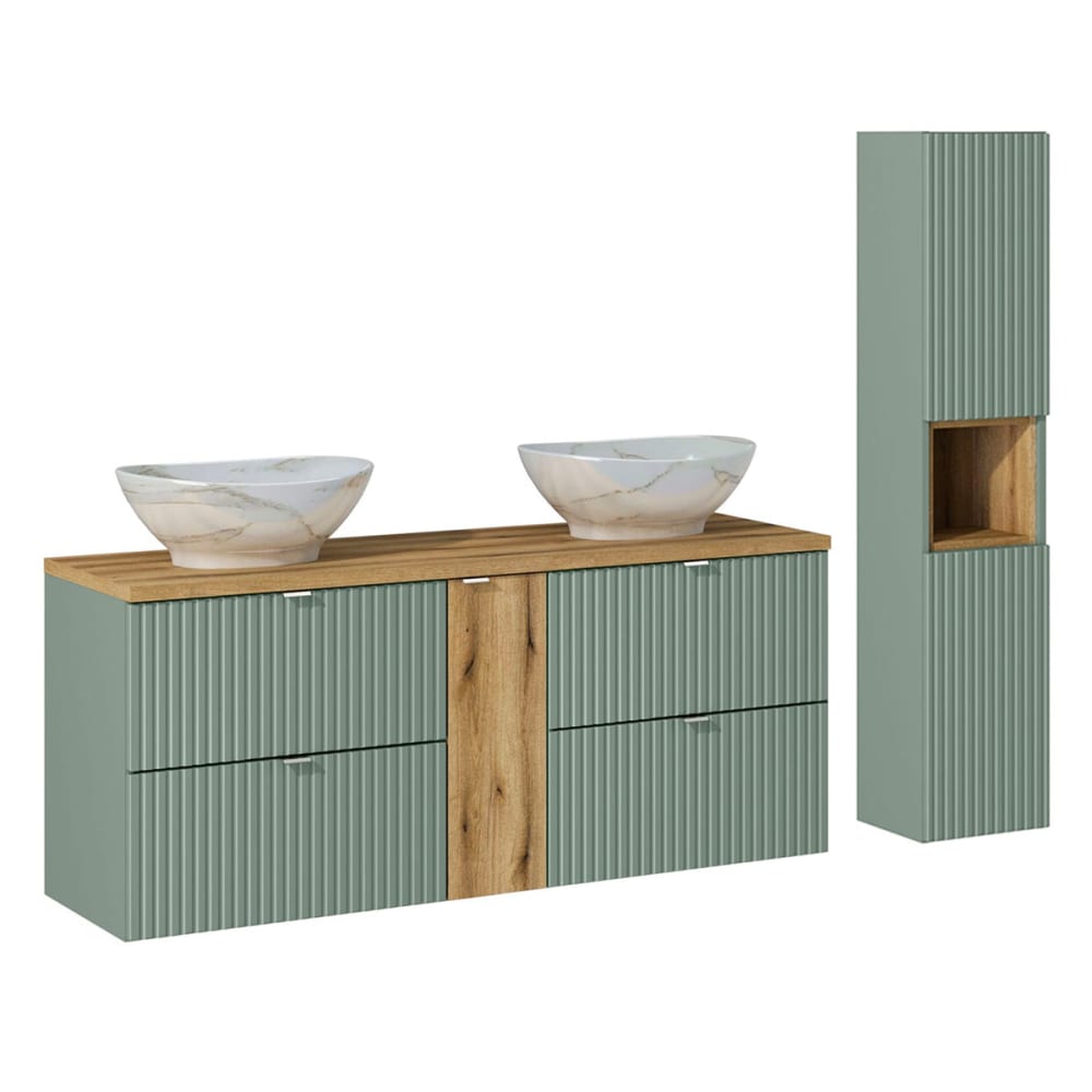 Ensemble meuble double vasque 140cm panneaux mélaminé et mdf vert - Maisons du Monde