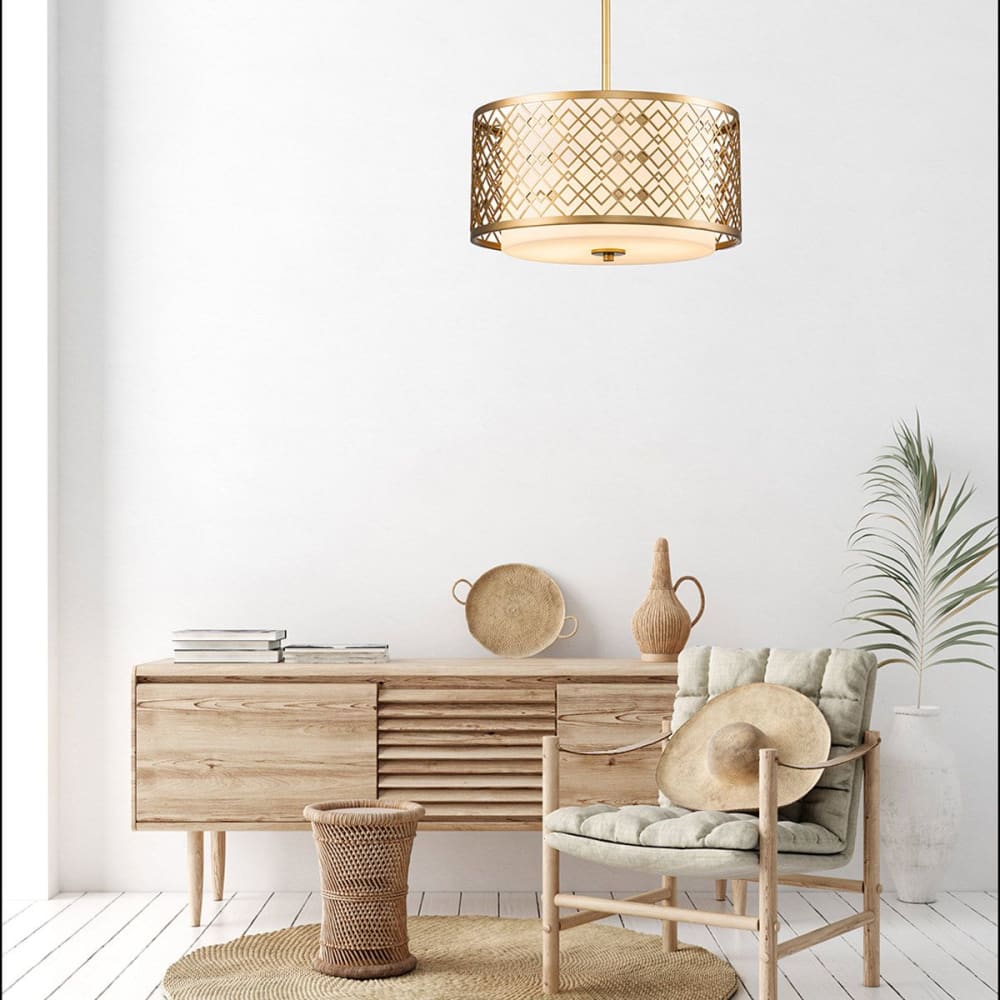 Suspension en métal et verre laqué doré — vue 3