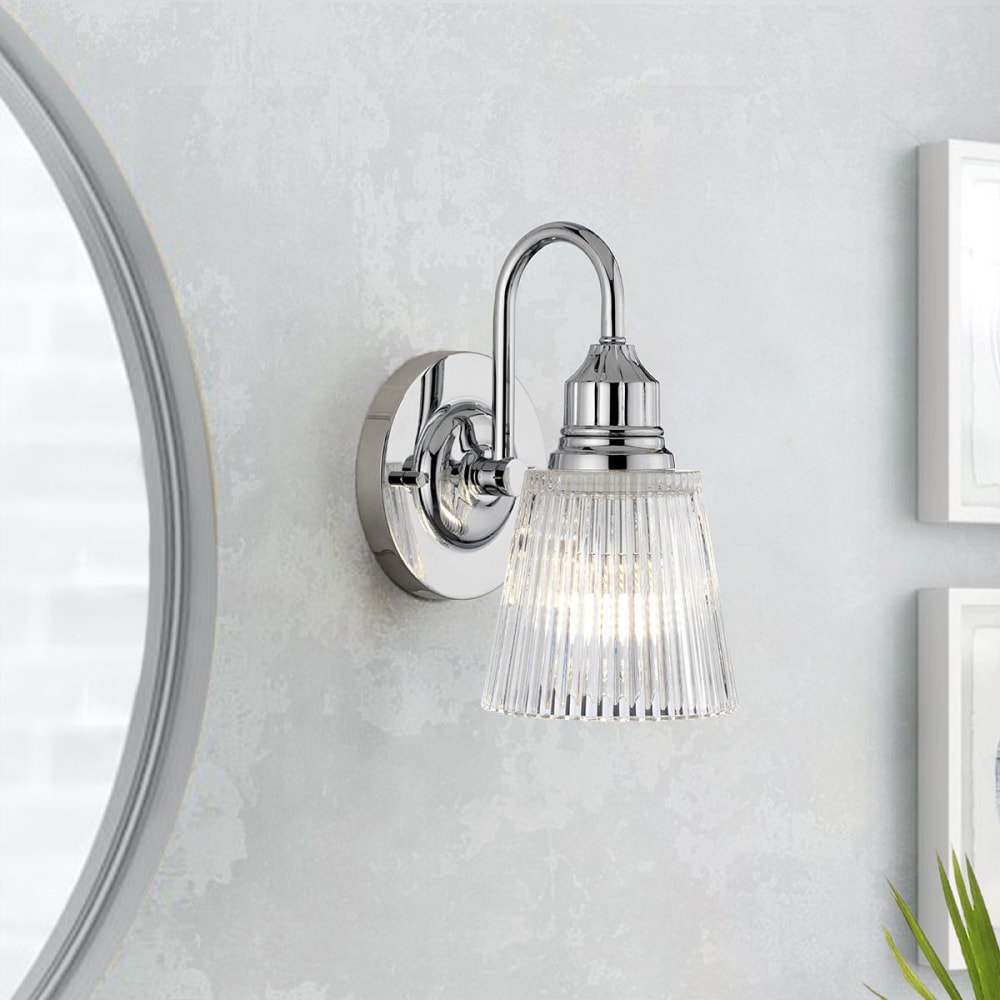 Applique murale en métal et verre clair strié chrome poli — vue 3