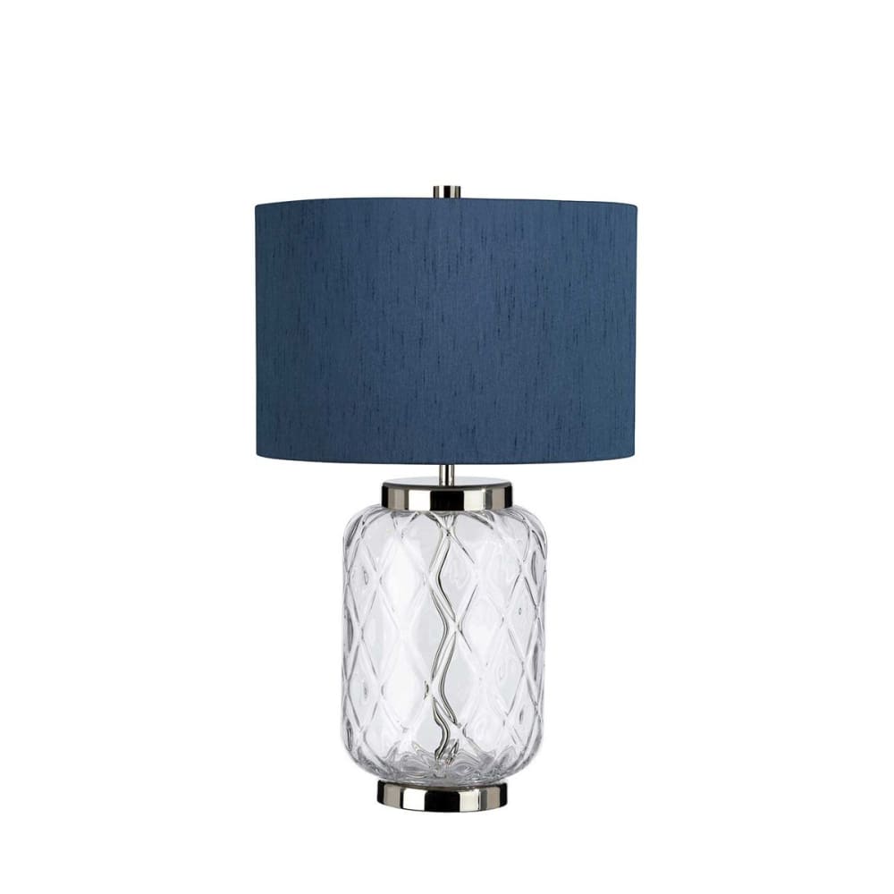 Lampe à poser en verre et abat-jour en faux soie bleu H : 50,5cm - Maisons du Monde