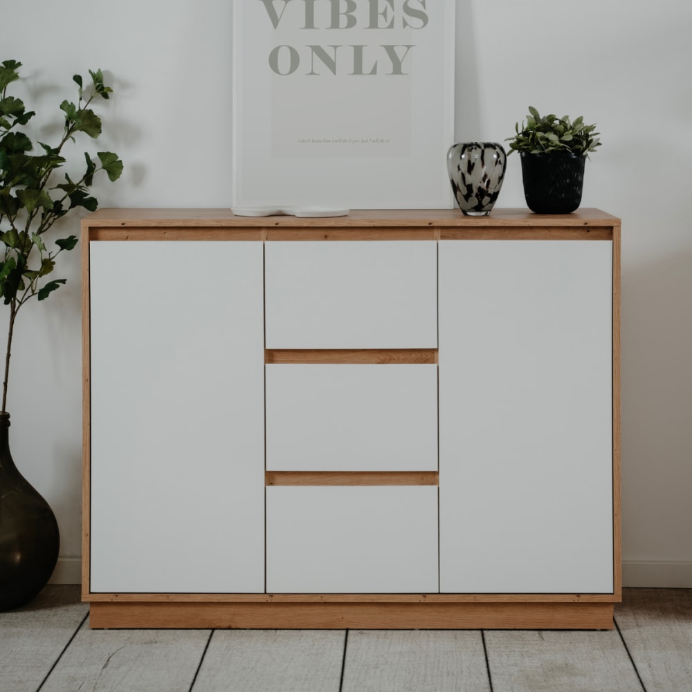 Buffet 2 portes et 3 tiroirs l117 cm - chêne et blanc - Maisons du Monde