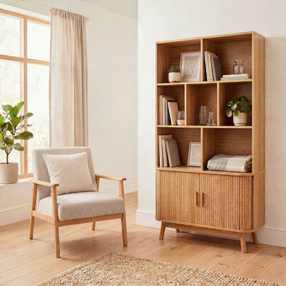 Bibliothèque 2 portes coulissantes h157,5 cm - bois clair - Maisons du Monde