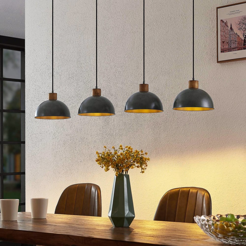 Pendelleuchte aus Holz, Holz natur, dunkelgrau - Maisons Du Monde