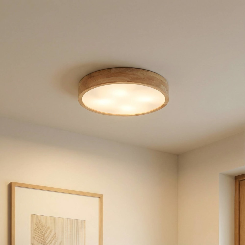 Lindby Deckenlampe aus Holz, Holz hell, weiß style landhaus Braun Holz
