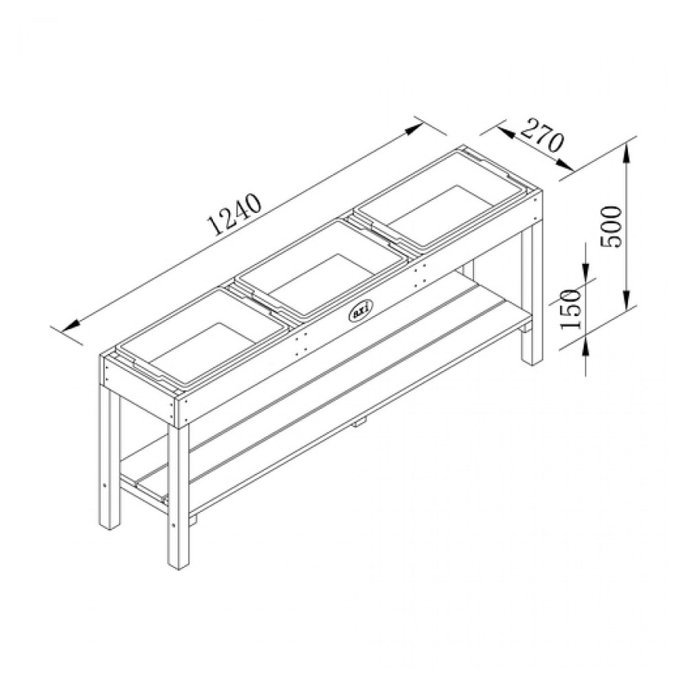 Table de jeu sable et eau avec 3 bacs, en bois FSC, 124 x 50 cm