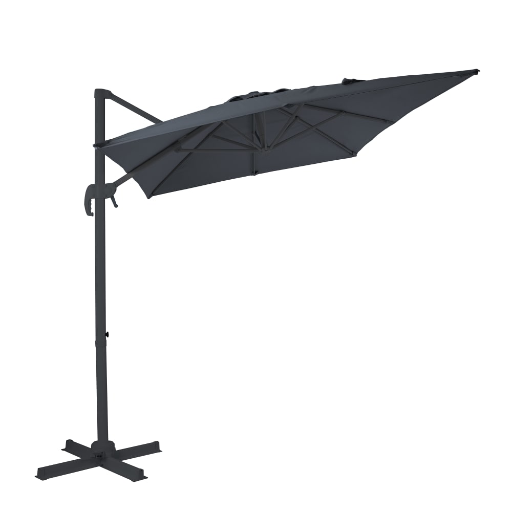 Parasol déporté carré, inclinable, en aluminium, gris, 200 x 300 cm