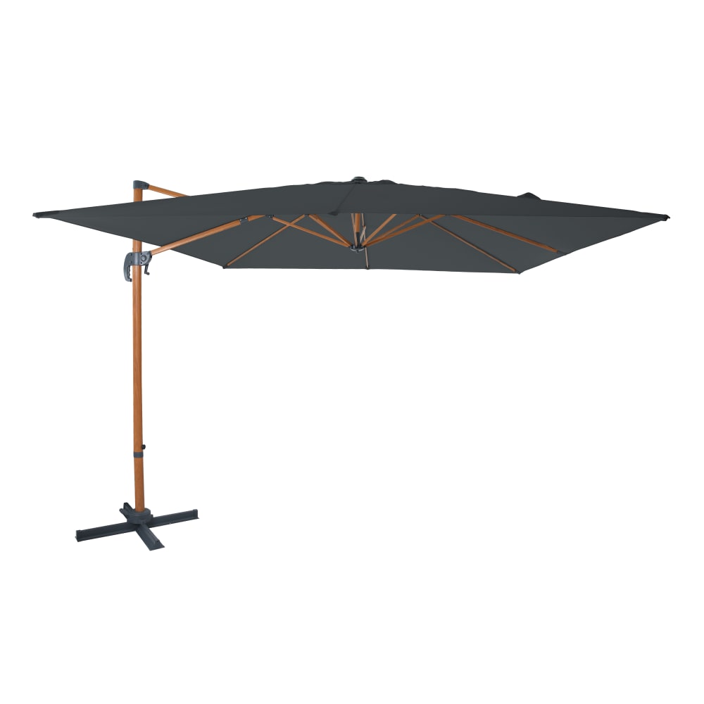 Parasol déporté carré, aluminium, aspect bois/gris, 300x300cm