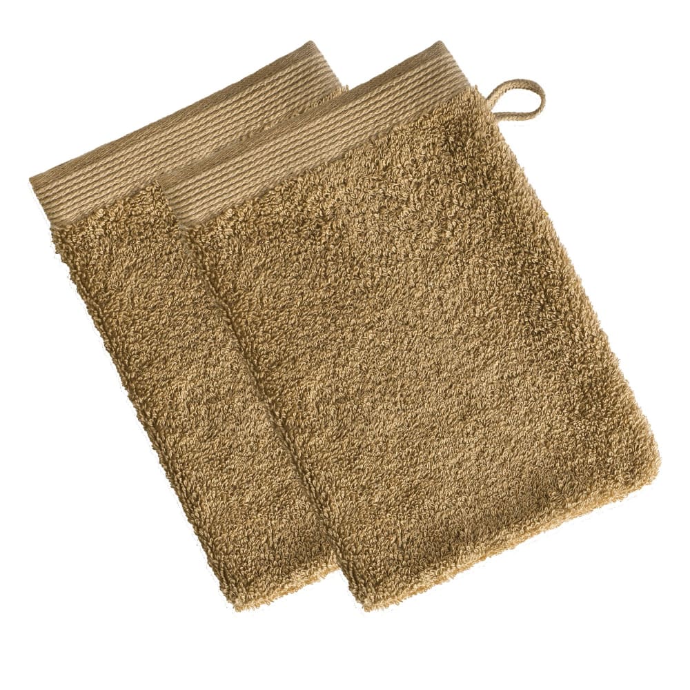Lot de 2 gants de toilette 15x21 marron camel en coton 550 g/m²