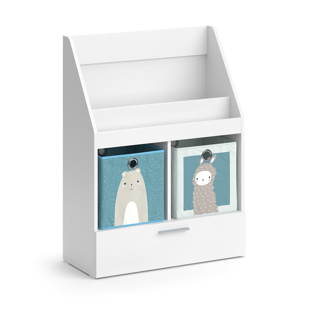 Vicco Kinderregal mit Schublade und 2 Faltboxen opt.1 Weiß 72x96.2 cm style modern WEISS SPANPLATTE Kinder