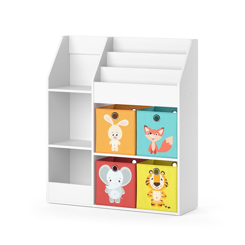 Vicco Kinderregal mit 4 Faltboxen (bunt), Weiß 100.4 x 114.2cm style modern WEISS SPANPLATTE Kinder