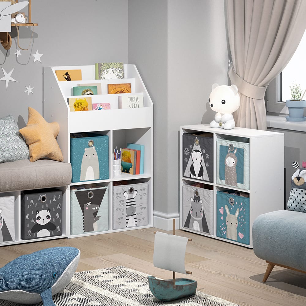 Bibliothèque enfant blanche avec 4 boîtes pliantes 72 x 114.2cm
