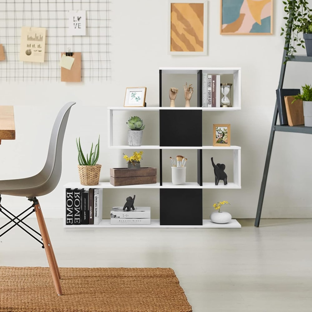 Bibliothèque sur pied à 4 niveaux étagère ouverte noir 120x19,5x120cm