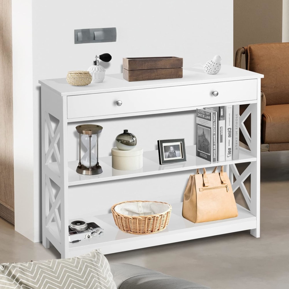 Console 3 niveaux design et moderne blanc 30,5 x 94 x 79 cm