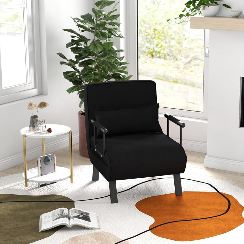 Fauteuil-lit convertible dossier réglable 6 positions noir 65x79x79cm - Maisons du Monde