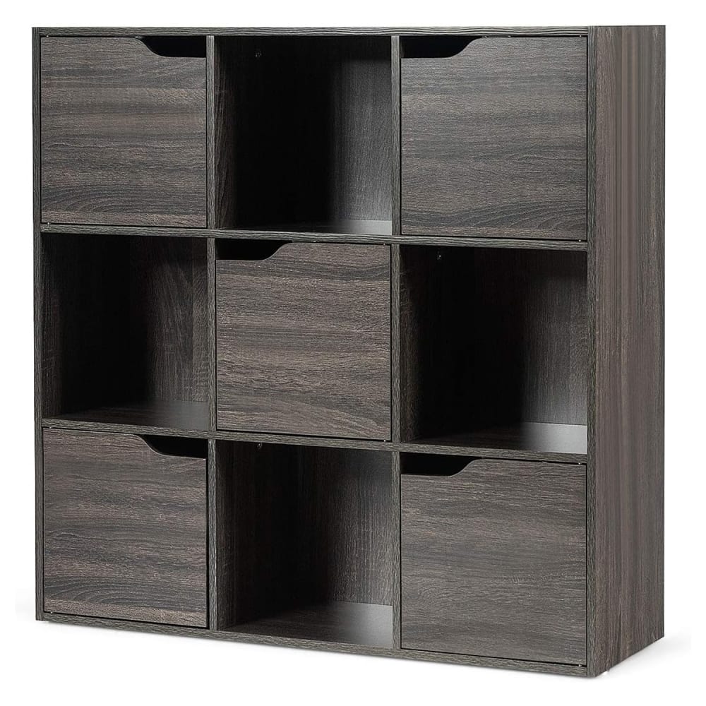 Bibliothèque 9 cases étagère de rangement 5 portes marron 90x29x90 cm