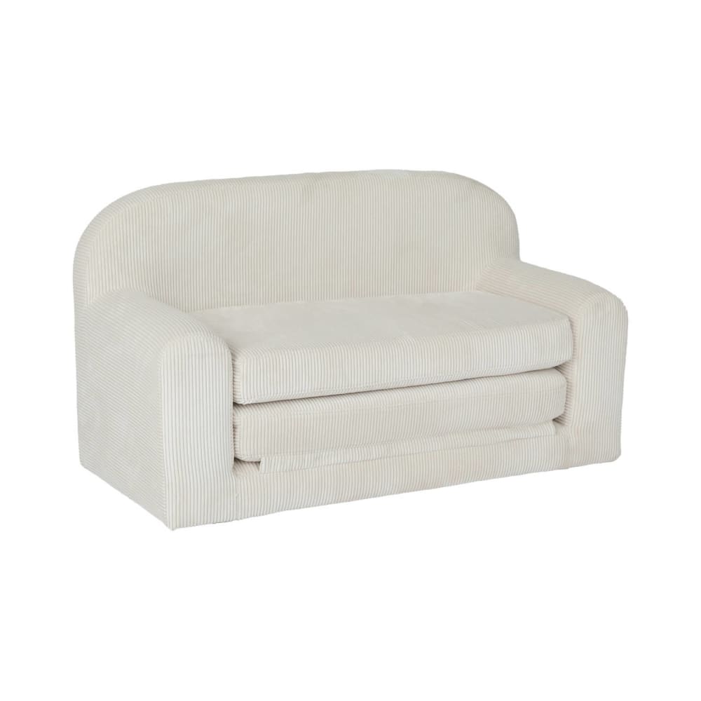 Canapé lit enfant en velours côtelé dépliable, crème