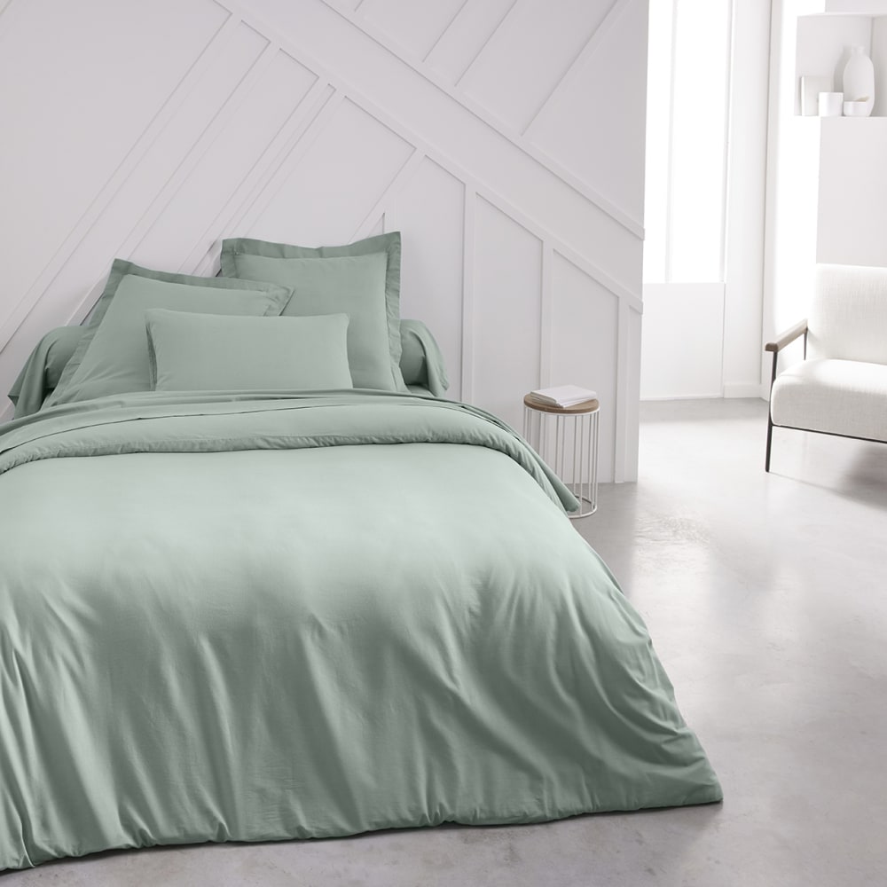 Drap housse grand bonnet 2 personnes uni coton 160x200 cm vert — vue 3