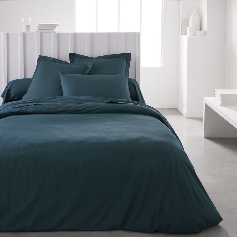 Drap housse grand bonnet 2 personnes uni coton 160x200 cm bleu — vue 3