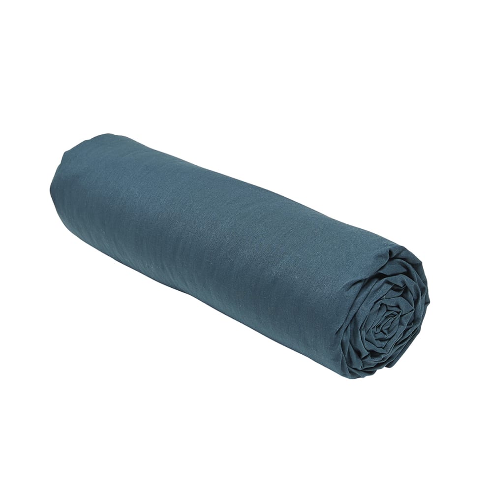 Drap housse grand bonnet 2 personnes uni coton 160x200 cm bleu — vue 4