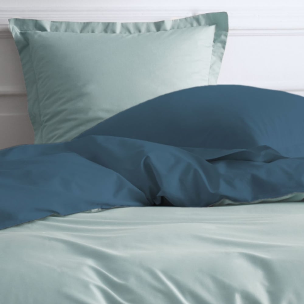 Parure de lit 2 personnes bicolore coton 260x240cm bleu - Maisons du Monde