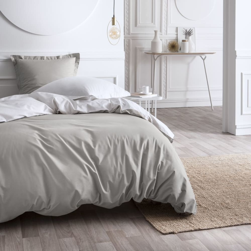 Parure de lit 2 personnes bicolore coton  260x240cm Blanc