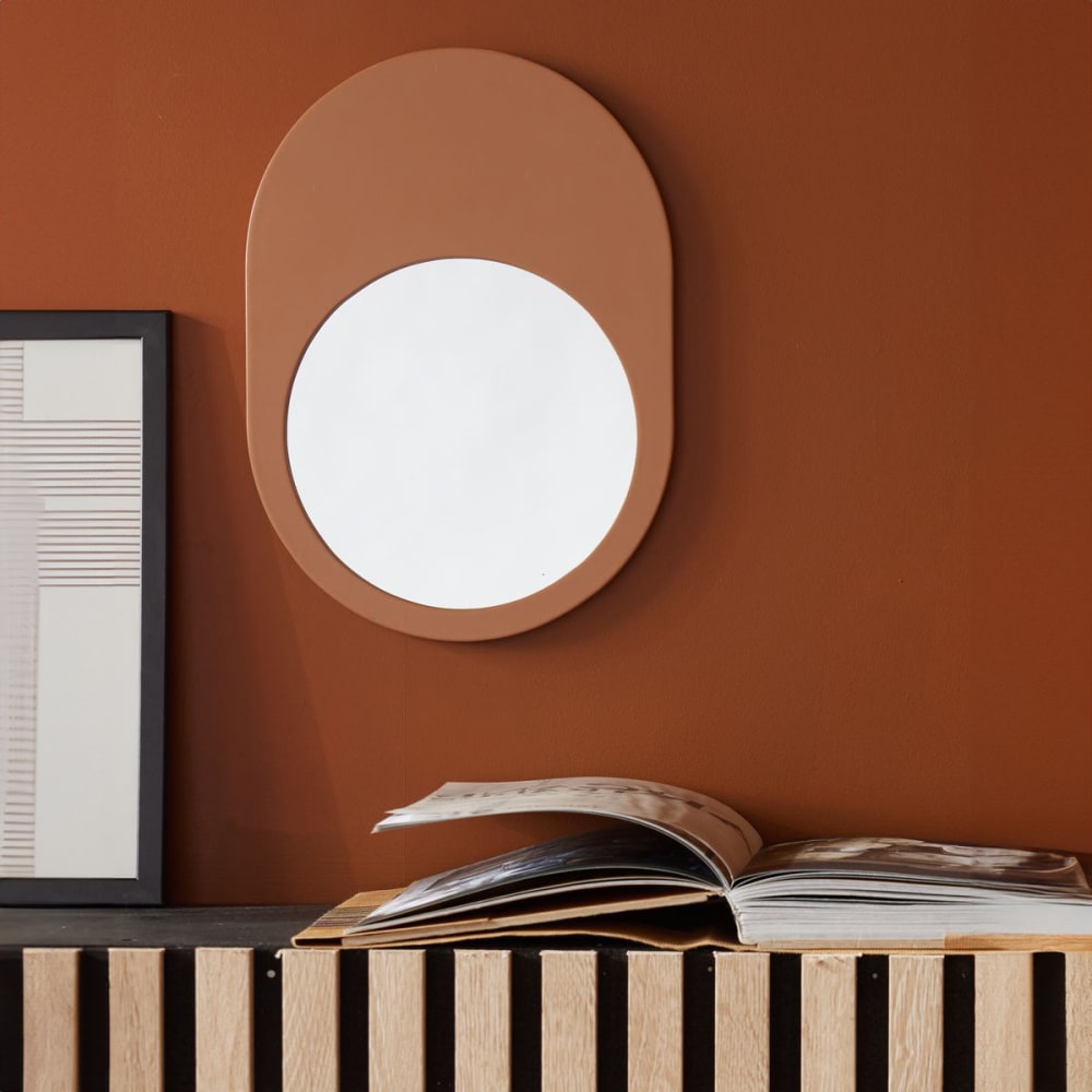 Miroir mural ovale en bois  23x32 cm Marron