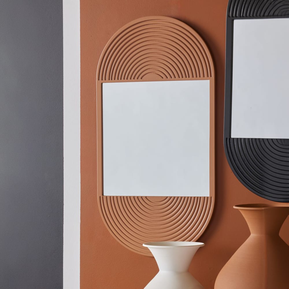 Miroir mural ovale en bois  35x65 cm Marron