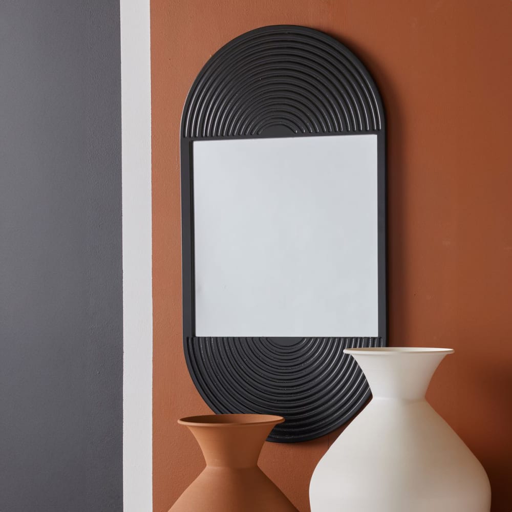 Miroir mural ovale en bois  35x65 cm Noir