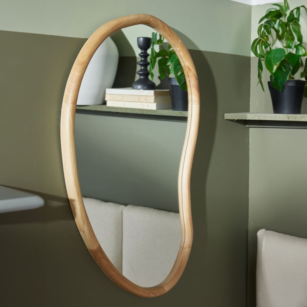 Miroir mural asymétrique en bois  50x70 cm Beige