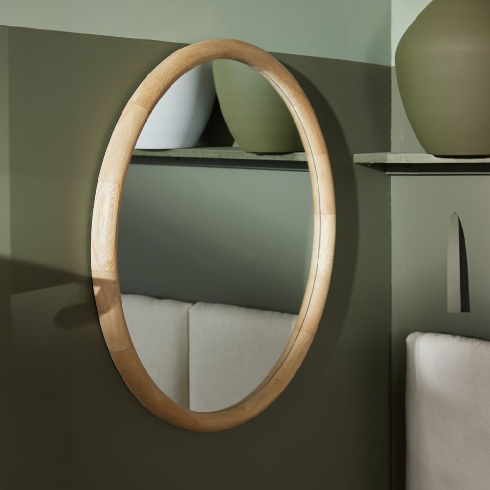 Miroir mural rond en bois  60x60 cm Beige