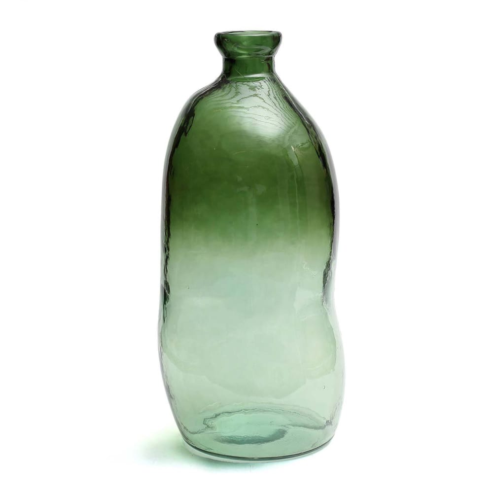 Vase en forme de bouteille en verre recyclé vert h34